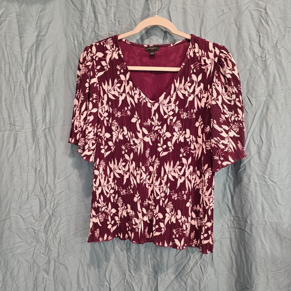 Ann Taylor Purple and White Floral Blouse